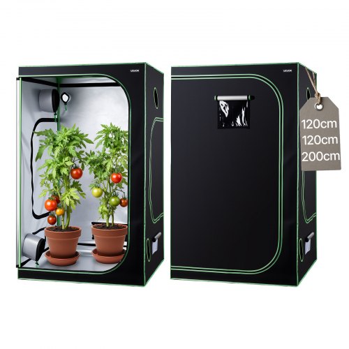 VEVOR Indoor Grow Tent, 120 x 120 x 200 cm, 600D High Reflective Mylar, Indoor Plant Tent with Observation Window, Floor Tray & Zipper, Heavy Duty Growing Tents for Fruit Flower Veggie