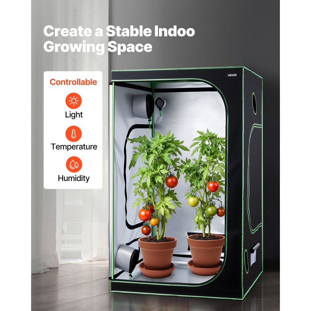 VEVOR Indoor Grow Tent, 120 x 120 x 200 cm, 600D High Reflective Mylar, Indoor Plant Tent with Observation Window, Floor Tray & Zipper, Heavy Duty Growing Tents for Fruit Flower Veggie