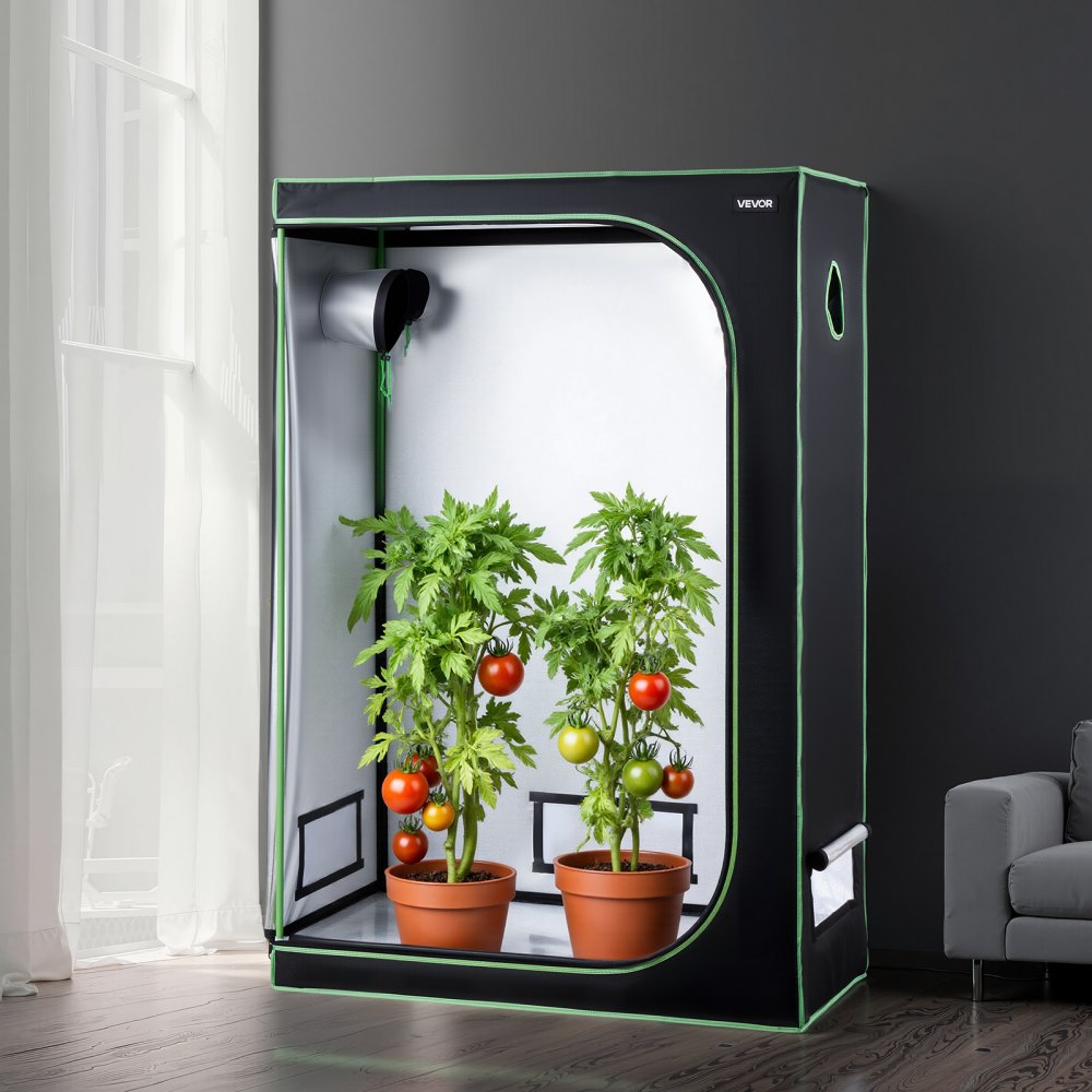 VEVOR Indoor Grow Tent, 120 x 60 x 180 cm, 600D High Reflective Mylar, Indoor Plant Tent with Observation Window, Floor Tray & Zipper, Heavy Duty Growing Tents for Fruit Flower Veggie