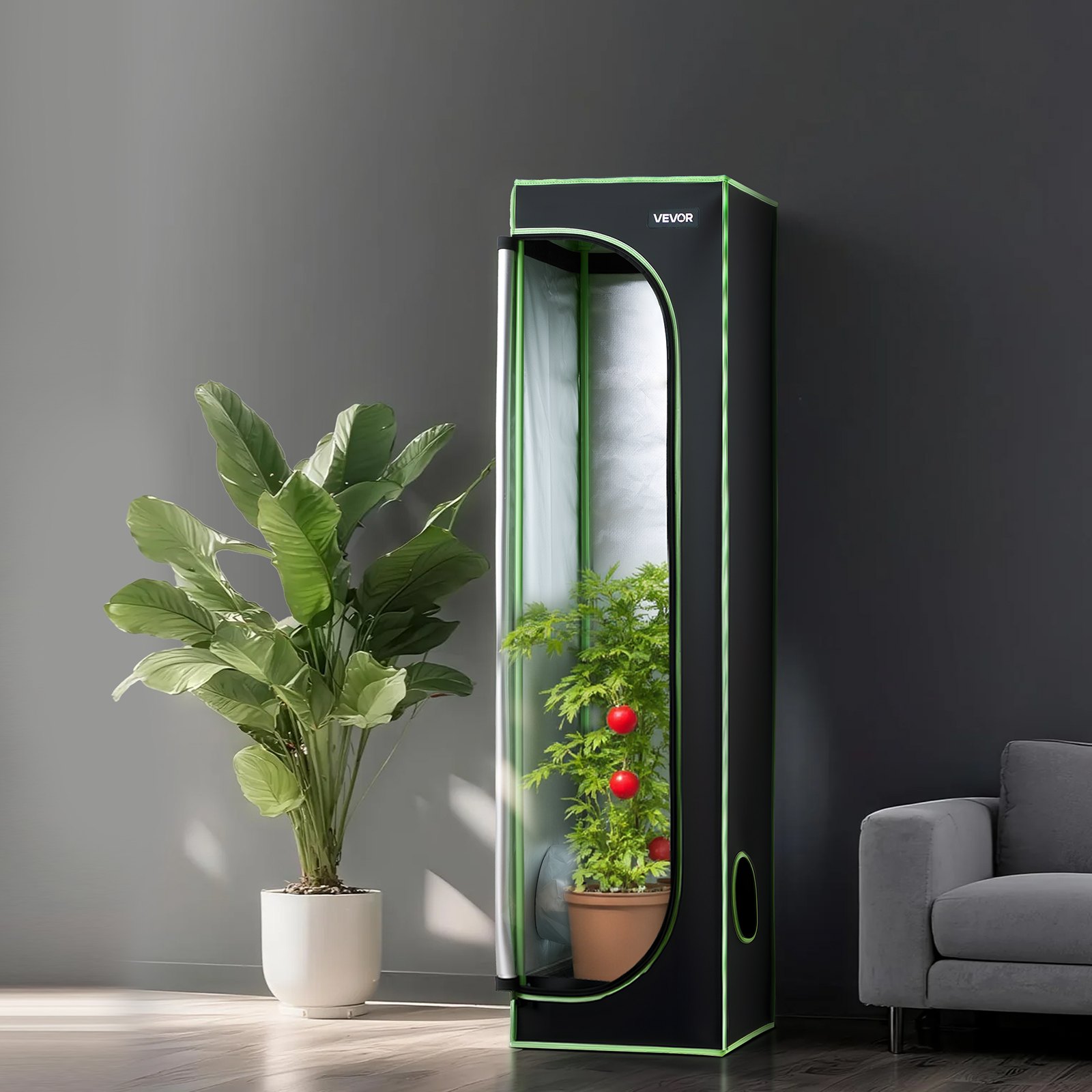 VEVOR Indoor Grow Tent, 40 x 40 x 160 cm, 600D High Reflective Mylar, Indoor Plant Tent with Observation Window, Floor Tray & Zipper, Heavy Duty Growing Tents for Fruit Flower Veggie