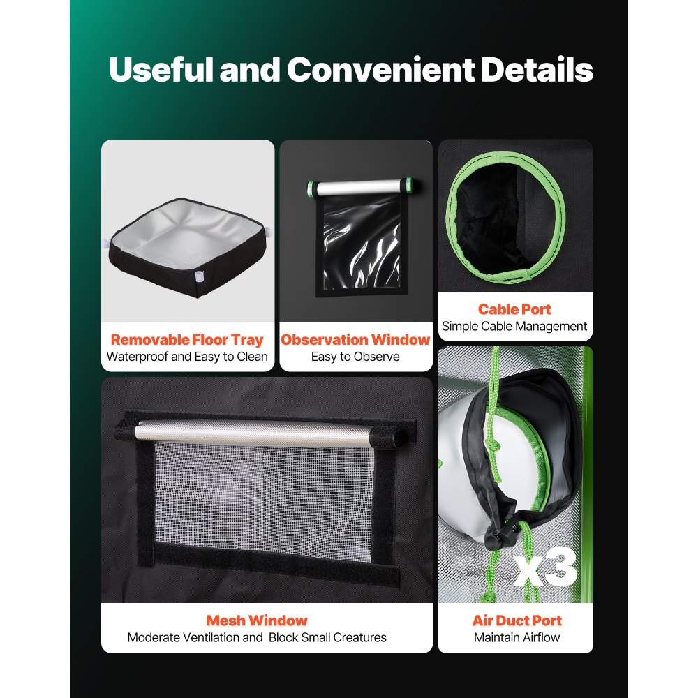 VEVOR Indoor Grow Tent, 80 x 80 x 180 cm, 600D High Reflective Mylar, Indoor Plant Tent with Observation Window, Floor Tray & Zipper, Heavy Duty Growing Tents for Fruit Flower Veggie
