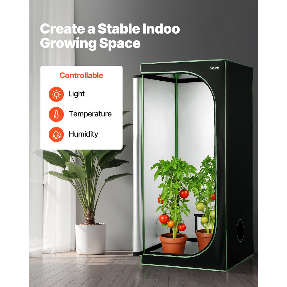 VEVOR Indoor Grow Tent, 80 x 80 x 180 cm, 600D High Reflective Mylar, Indoor Plant Tent with Observation Window, Floor Tray & Zipper, Heavy Duty Growing Tents for Fruit Flower Veggie