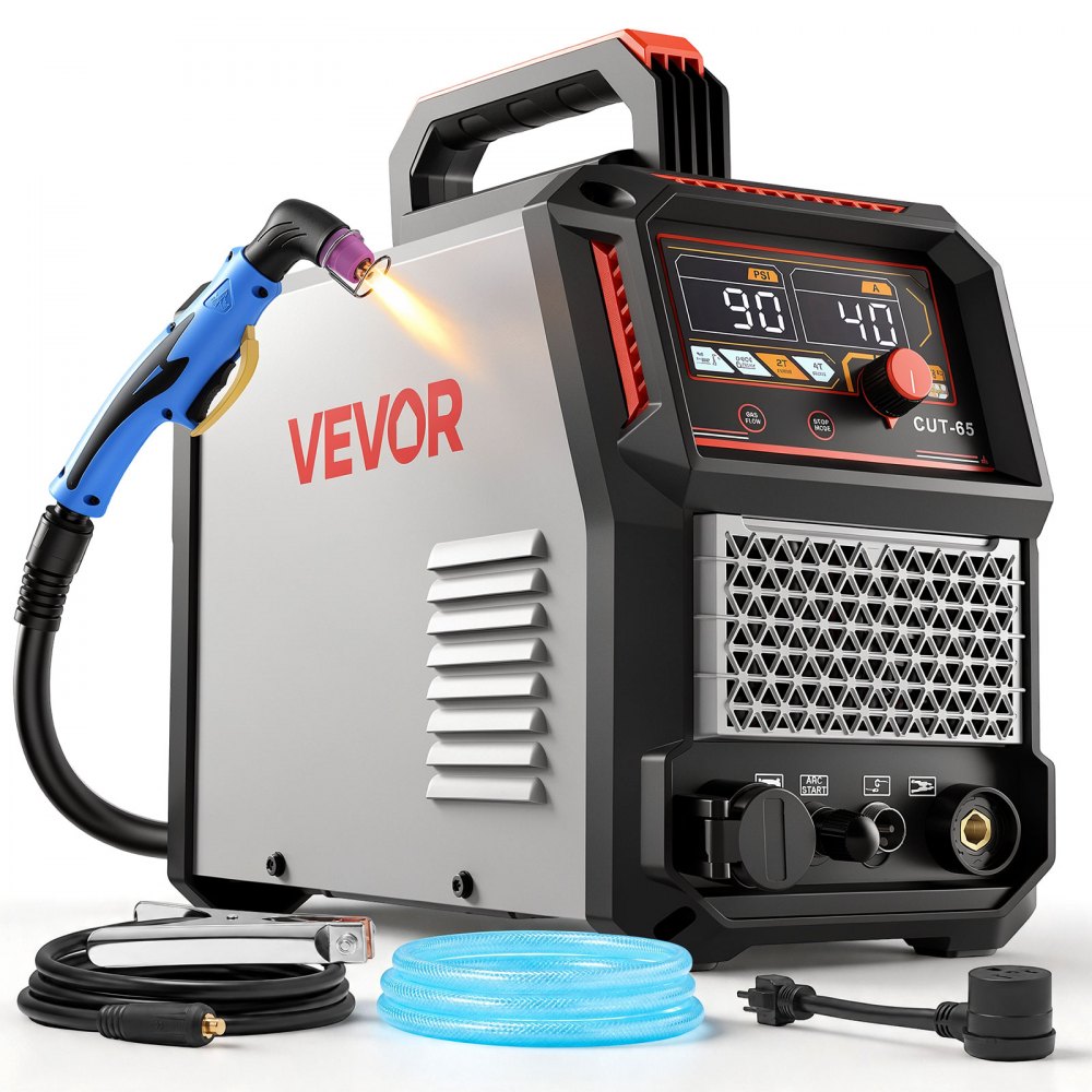 VEVOR Plasma Cutter, 65A Non-Touch Pilot Arc Plasma Cutting Machine, 110V/220V Dual Voltage Digital Display IGBT Inverter - with 2T/4T Function & Adjustable PA/PT Time for Home Repairs, Workshops