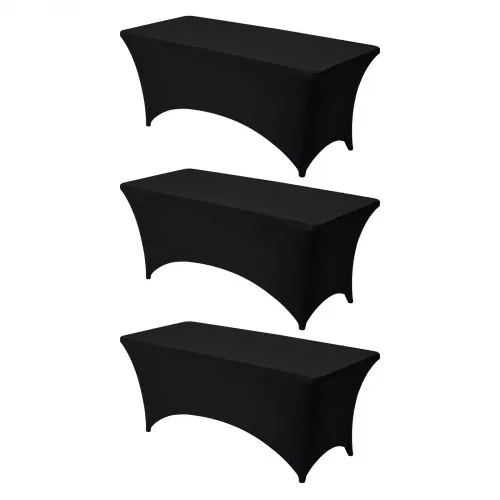 VEVOR 3 Pack Table Cloth for 6FT Rectangular Fitted Events, Wrinkle-Resistant Stretch Black Table Covers, Washable Spandex Tablecloth Protector, for Party, Wedding, Cocktail, Banquet, Festival