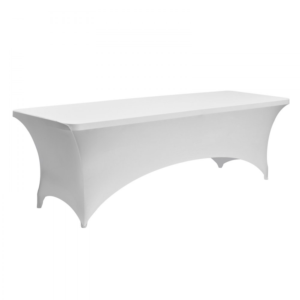VEVOR 6 Pack Table Cloth for 8FT Rectangular Fitted Events, Wrinkle-Resistant Stretch White Table Covers, Washable Spandex Tablecloth Protector, for Party, Wedding, Cocktail, Banquet, Festival