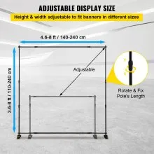 VEVOR 8FT Backdrop Banner Stand Step and Repeat Adjustable Telescopic Lightweight Trade Show Display Wall Exhibitor with Carrying Bag