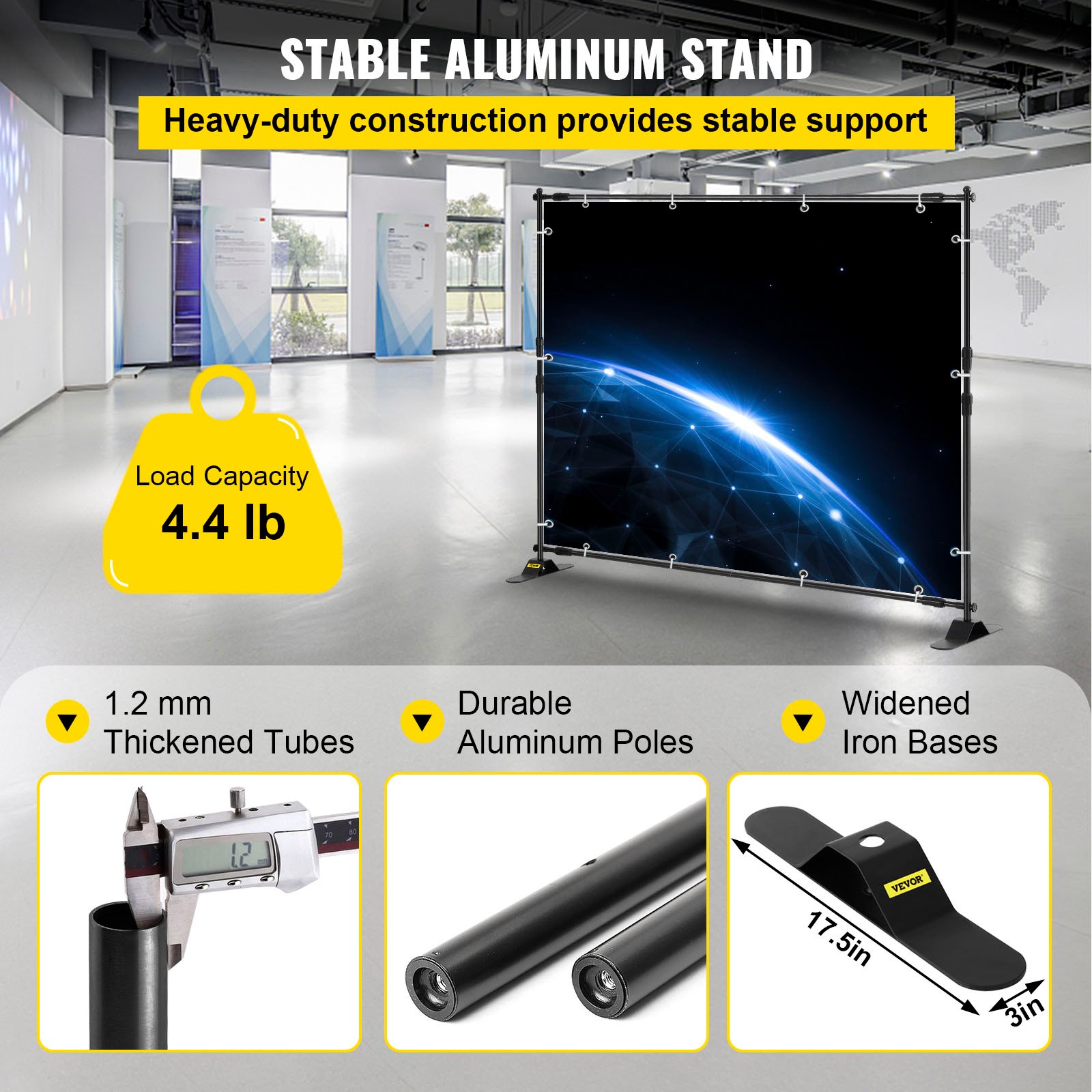 VEVOR 243.8 cm Backdrop Banner Stand Step and Repeat Adjustable Telescopic Lightweight Trade Show Display Wall Exhibitor with Carrying Bag