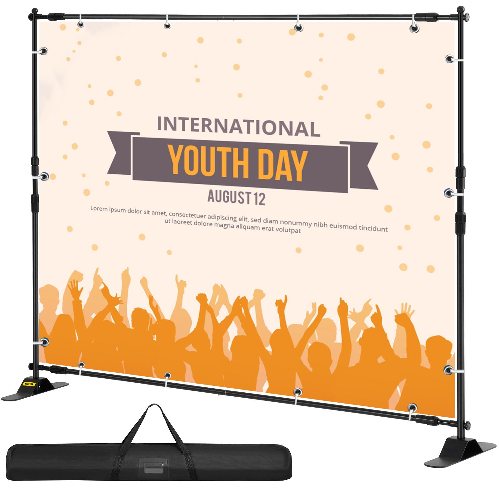 VEVOR 243.8 cm Backdrop Banner Stand Step and Repeat Adjustable Telescopic Lightweight Trade Show Display Wall Exhibitor with Carrying Bag