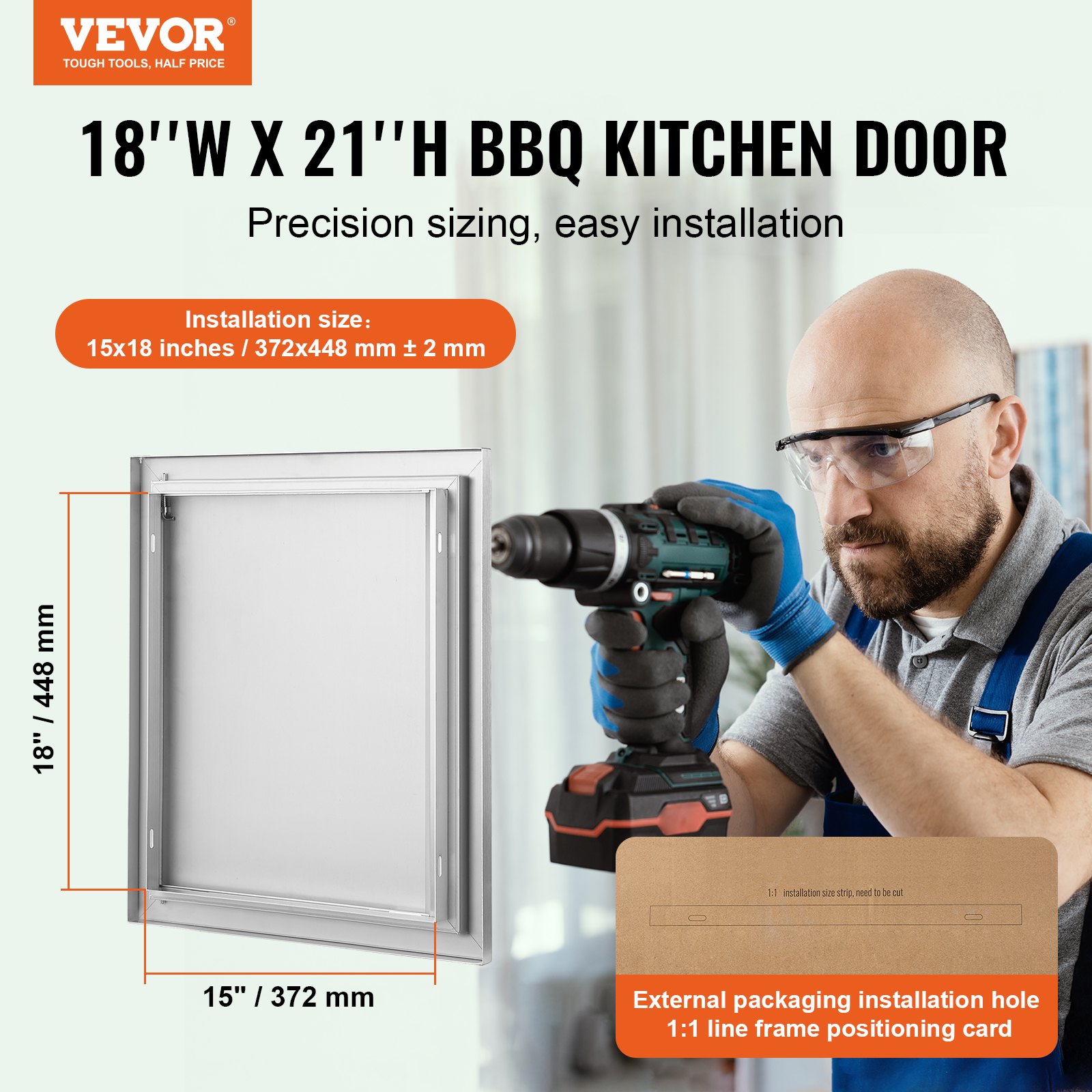 VEVOR BBQ Access Door, 457x533 mm Single Outdoor Kitchen Door, Stainless Steel Flush Mount Door, Wall Vertical Door with Recessed Handle, for BBQ Island, Grilling Station, Outside Cabinet