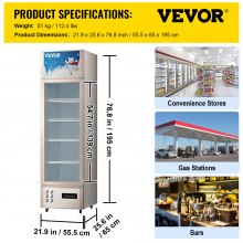 VEVOR Commercial Refrigerator,Display Fridge Upright Beverage Cooler, Glass Door with LED Light for Home, Store, Gym or Office, (11 cu.ft. Single Swing Door)