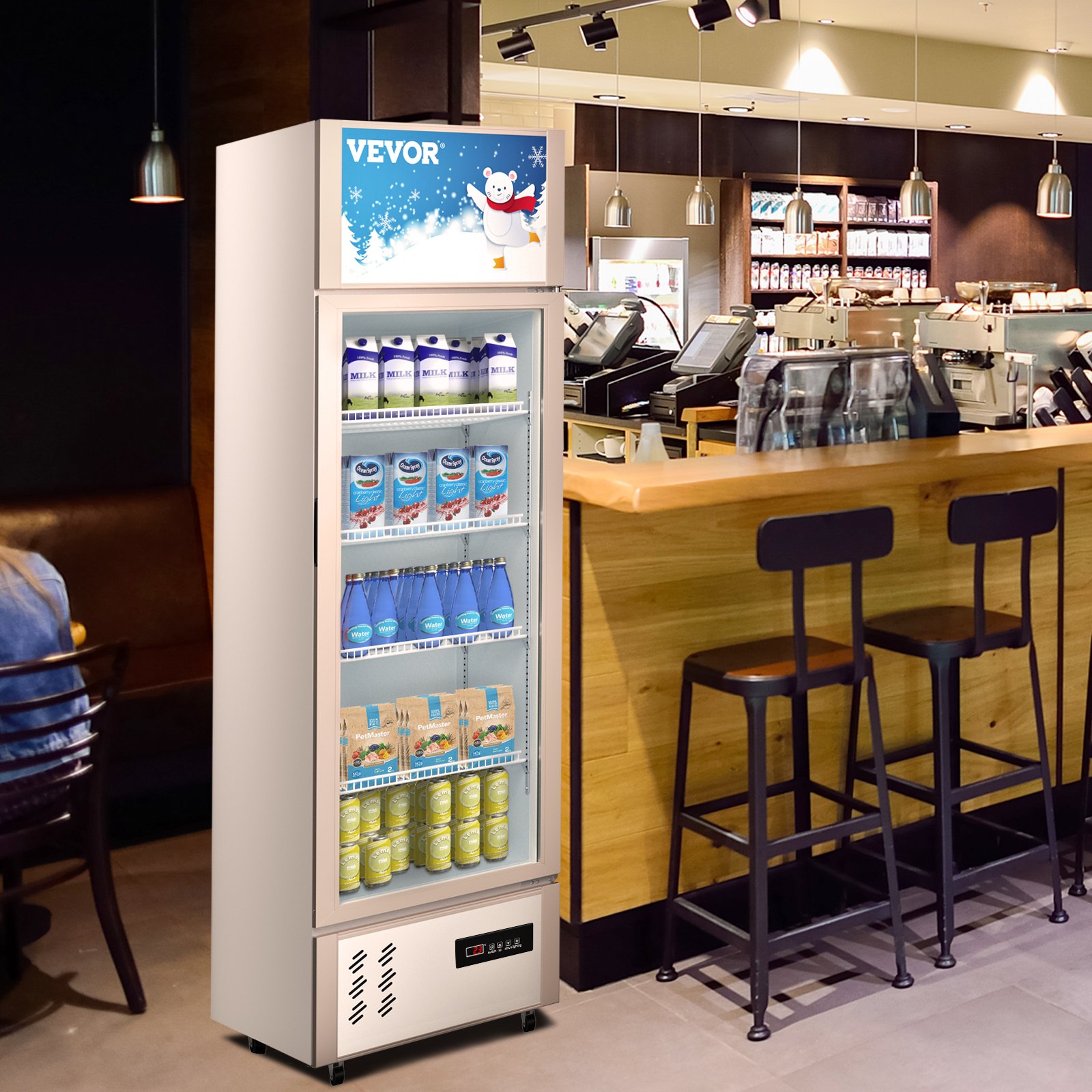 VEVOR Commercial Refrigerator,Display Fridge Upright Beverage Cooler, Glass Door with LED Light for Home, Store, Gym or Office, (11 cu.ft. Single Swing Door)