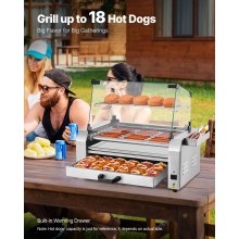 18 Hot Dog 7 Roller Electric Grill Cooker Machine Bun Warmer Cover 1200W