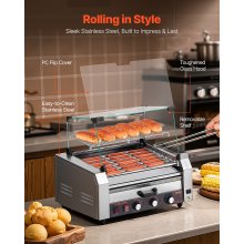 18 Hot Dog 7 Roller Electric Grill Cooker Machine Bun Warmer Cover 1200W