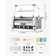 VEVOR Hot Dog Roller, 18 Hot Dog 7 Rollers, Stainless Steel Sausage Grill Cooker, 1200W Hot Dog Machine with Bun Warmer, Cover, 3 Temp Control, Side Storage Box, Oil Drip Tray, for Home & Commercial