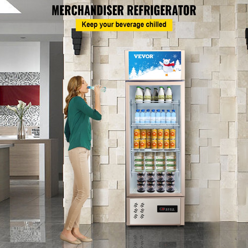 VEVOR Commercial Refrigerator,Display Fridge Upright Beverage Cooler, Glass  Door with LED Light for Home, Store, Gym or Office, (8 Single Swing  Door) VEVOR US