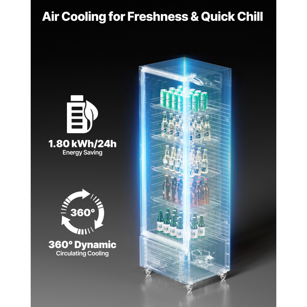 VEVOR Commercial Merchandiser Refrigerator, 11.47 CU.FT Glass Door Display Refrigerator, Upright Beverage Refrigerator Cooler Merchandiser with 4 Adjustable Shelves, Casters, Soft LED Light, Black