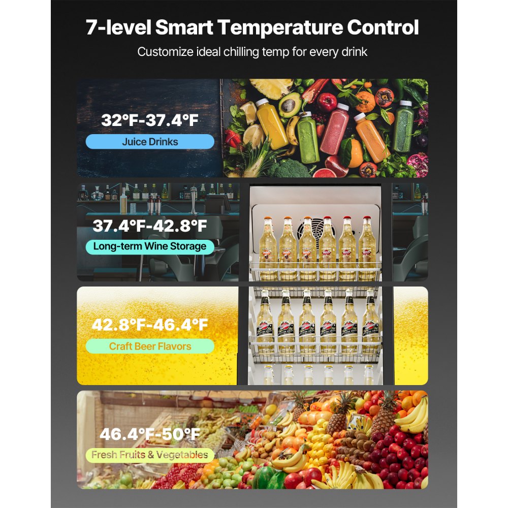 VEVOR Commercial Merchandiser Refrigerator, 11.47 CU.FT Glass Door Display Refrigerator, Upright Beverage Refrigerator Cooler Merchandiser with 4 Adjustable Shelves, Casters, Soft LED Light, Black