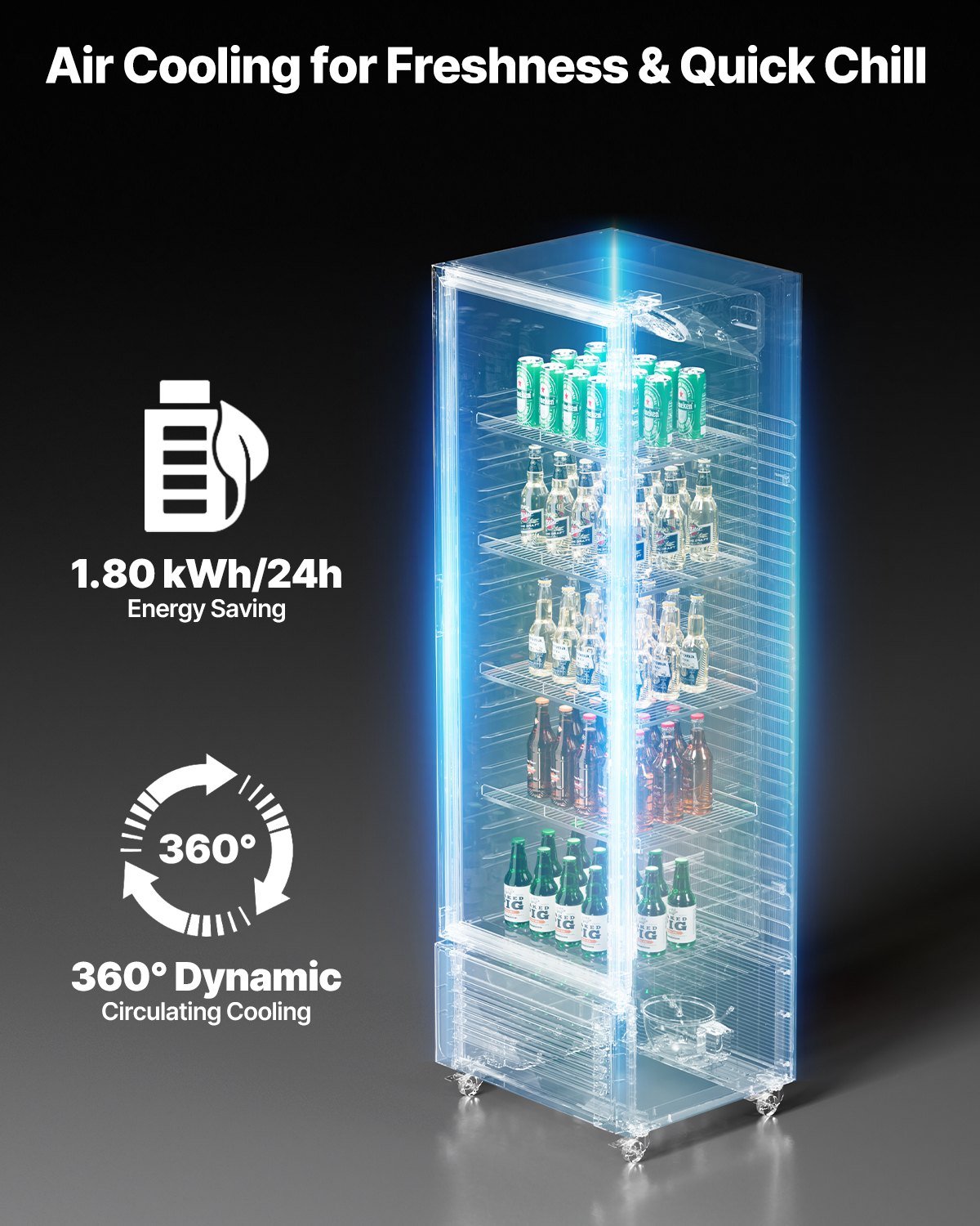 VEVOR Commercial Merchandiser Refrigerator, 11.47 CU.FT Glass Door Display Refrigerator, Upright Beverage Refrigerator Cooler Merchandiser with 4 Adjustable Shelves, Casters, Soft LED Light, Black