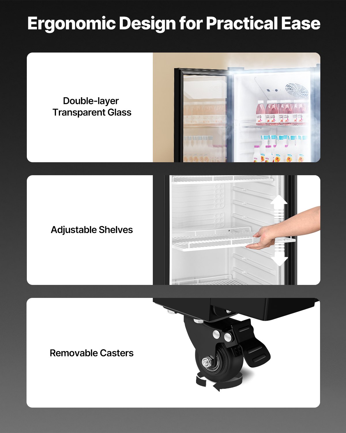 VEVOR Commercial Merchandiser Refrigerator, 11.47 CU.FT Glass Door Display Refrigerator, Upright Beverage Refrigerator Cooler Merchandiser with 4 Adjustable Shelves, Casters, Soft LED Light, Black