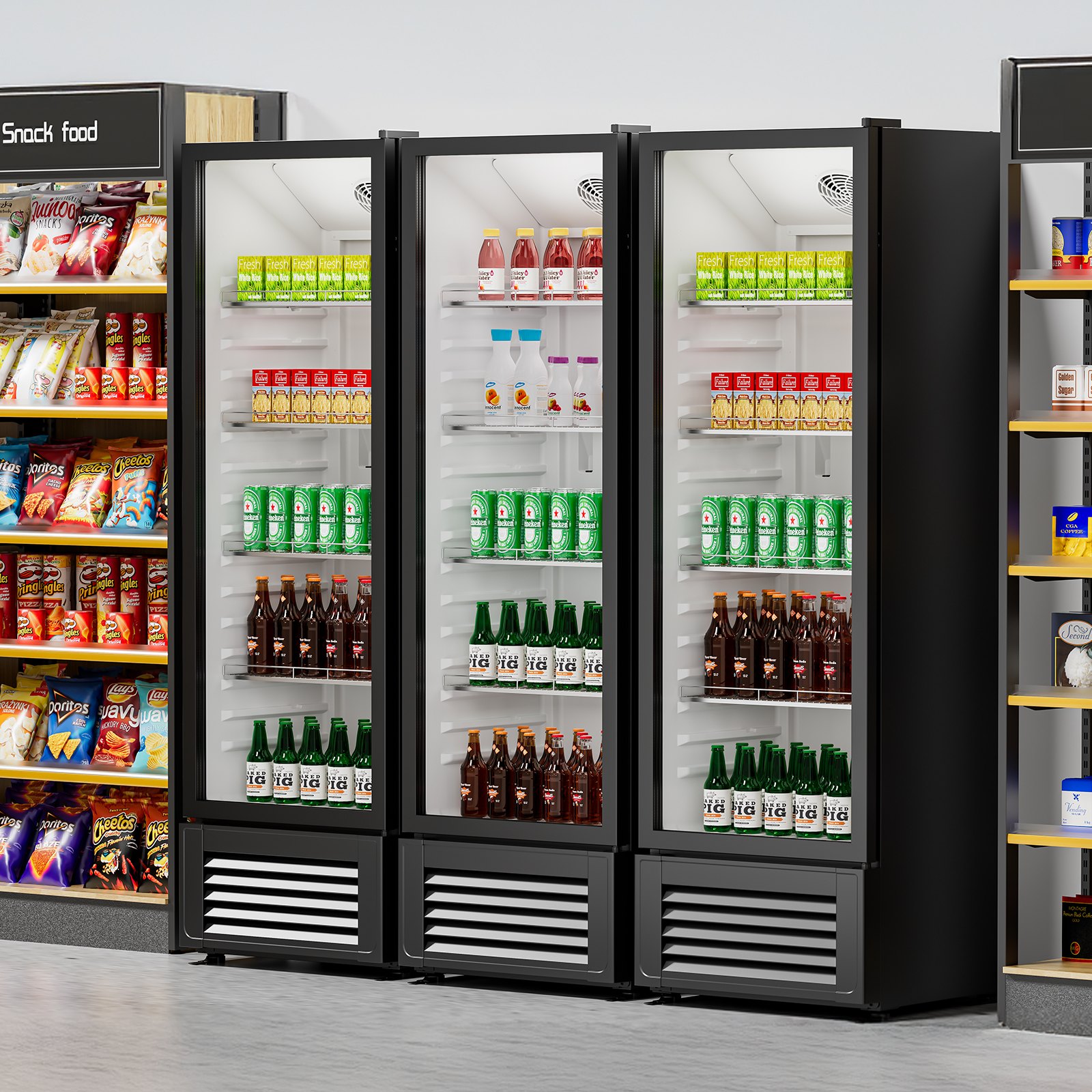 VEVOR Commercial Merchandiser Refrigerator, 11.47 CU.FT Glass Door Display Refrigerator, Upright Beverage Refrigerator Cooler Merchandiser with 4 Adjustable Shelves, Casters, Soft LED Light, Black