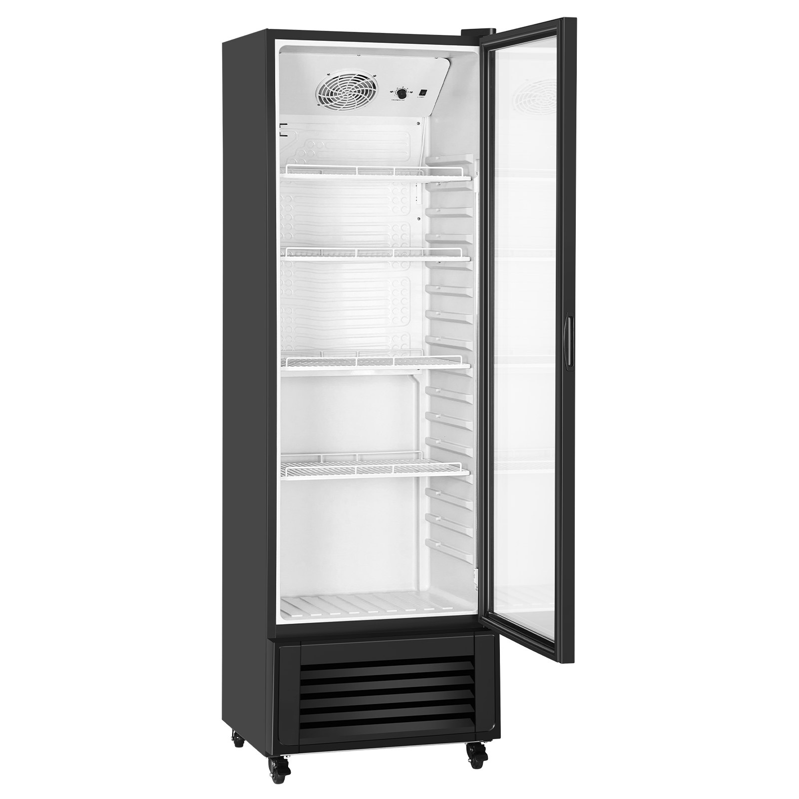 VEVOR Commercial Merchandiser Refrigerator, 11.47 CU.FT Glass Door Display Refrigerator, Upright Beverage Refrigerator Cooler Merchandiser with 4 Adjustable Shelves, Casters, Soft LED Light, Black