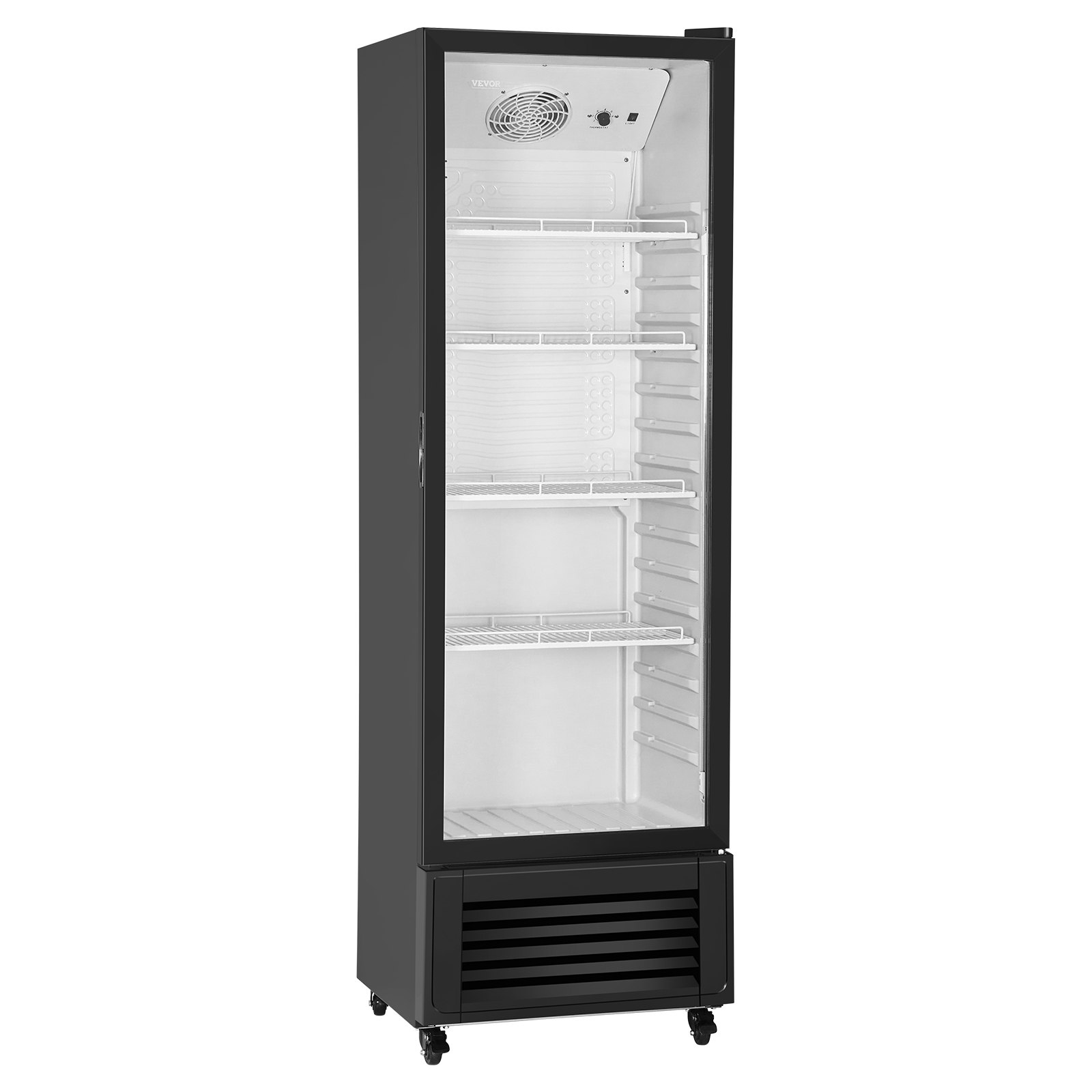 VEVOR Commercial Merchandiser Refrigerator, 11.47 CU.FT Glass Door Display Refrigerator, Upright Beverage Refrigerator Cooler Merchandiser with 4 Adjustable Shelves, Casters, Soft LED Light, Black