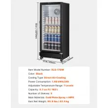 VEVOR Commercial Merchandiser Refrigerator, 5.7 CU.FT Glass Door Display Refrigerator Upright Fridge, Beverage Refrigerator Cooler Merchandiser with 3 Adjustable Shelves and Soft LED Light, Black