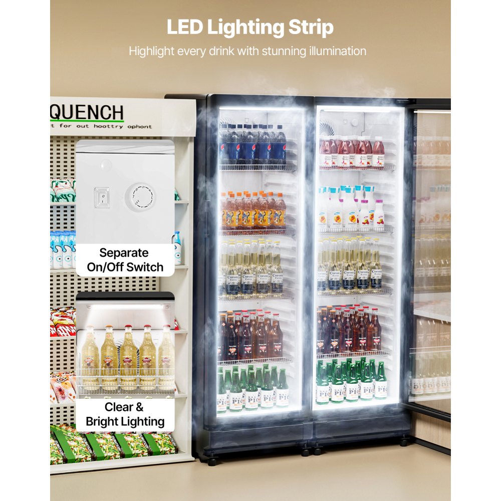VEVOR Commercial Merchandiser Refrigerator, 8.1 CU.FT Glass Door Display Refrigerator Upright Fridge, Beverage Refrigerator Cooler Merchandiser with 4 Adjustable Shelves and Soft LED Light, Black
