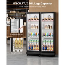 Commercial Merchandiser Refrigerator 8.1 CU.FT Glass Door Beverage Refrigerator