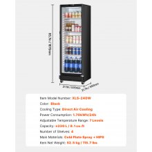 Commercial Merchandiser Refrigerator 8.1 CU.FT Glass Door Beverage Refrigerator