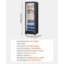 Commercial Merchandiser Refrigerator 8.1 CU.FT Glass Door Beverage Refrigerator