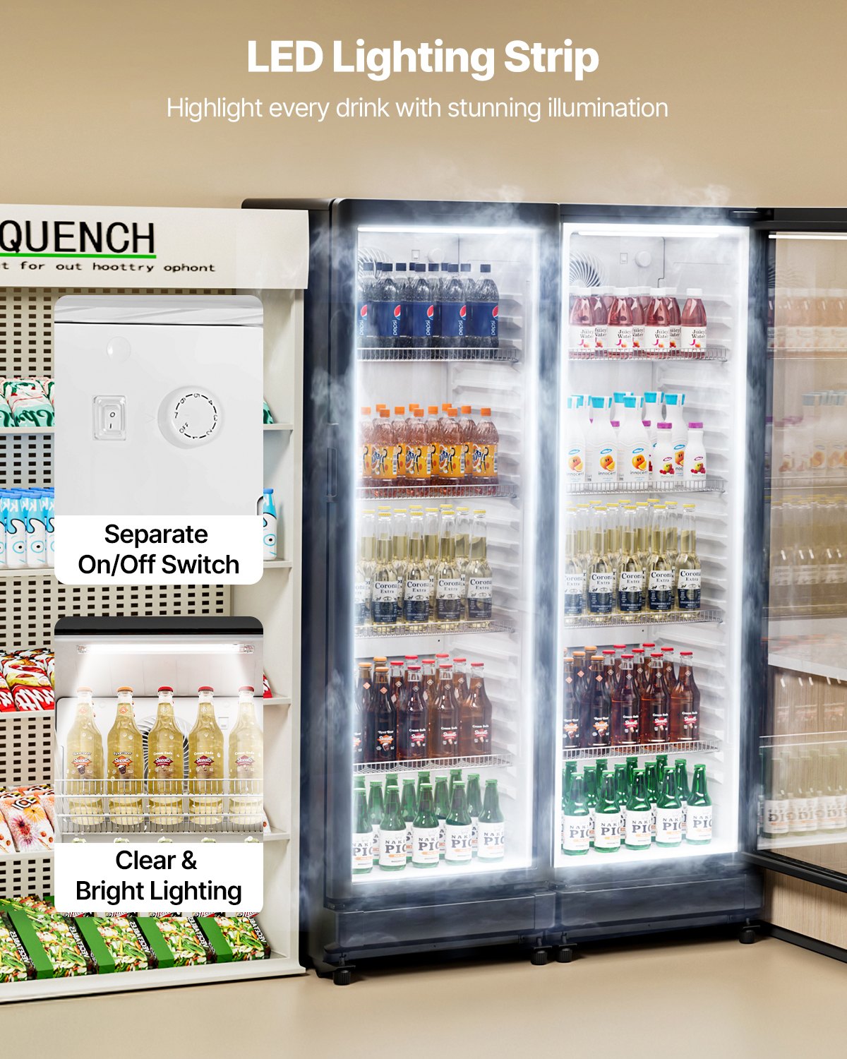 VEVOR Commercial Merchandiser Refrigerator, 8.1 CU.FT Glass Door Display Refrigerator Upright Fridge, Beverage Refrigerator Cooler Merchandiser with 4 Adjustable Shelves and Soft LED Light, Black