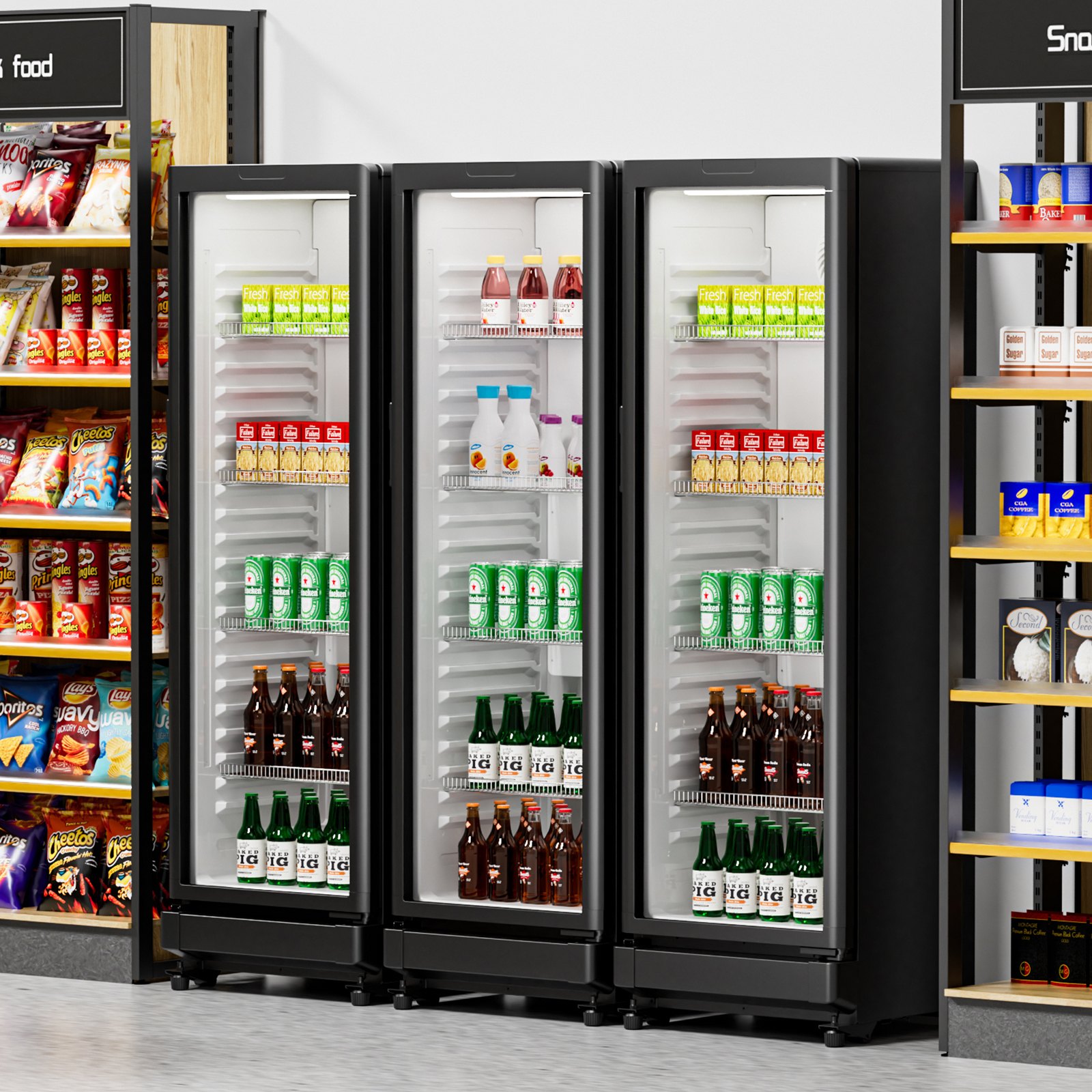 VEVOR Commercial Merchandiser Refrigerator, 8.1 CU.FT Glass Door Display Refrigerator Upright Fridge, Beverage Refrigerator Cooler Merchandiser with 4 Adjustable Shelves and Soft LED Light, Black