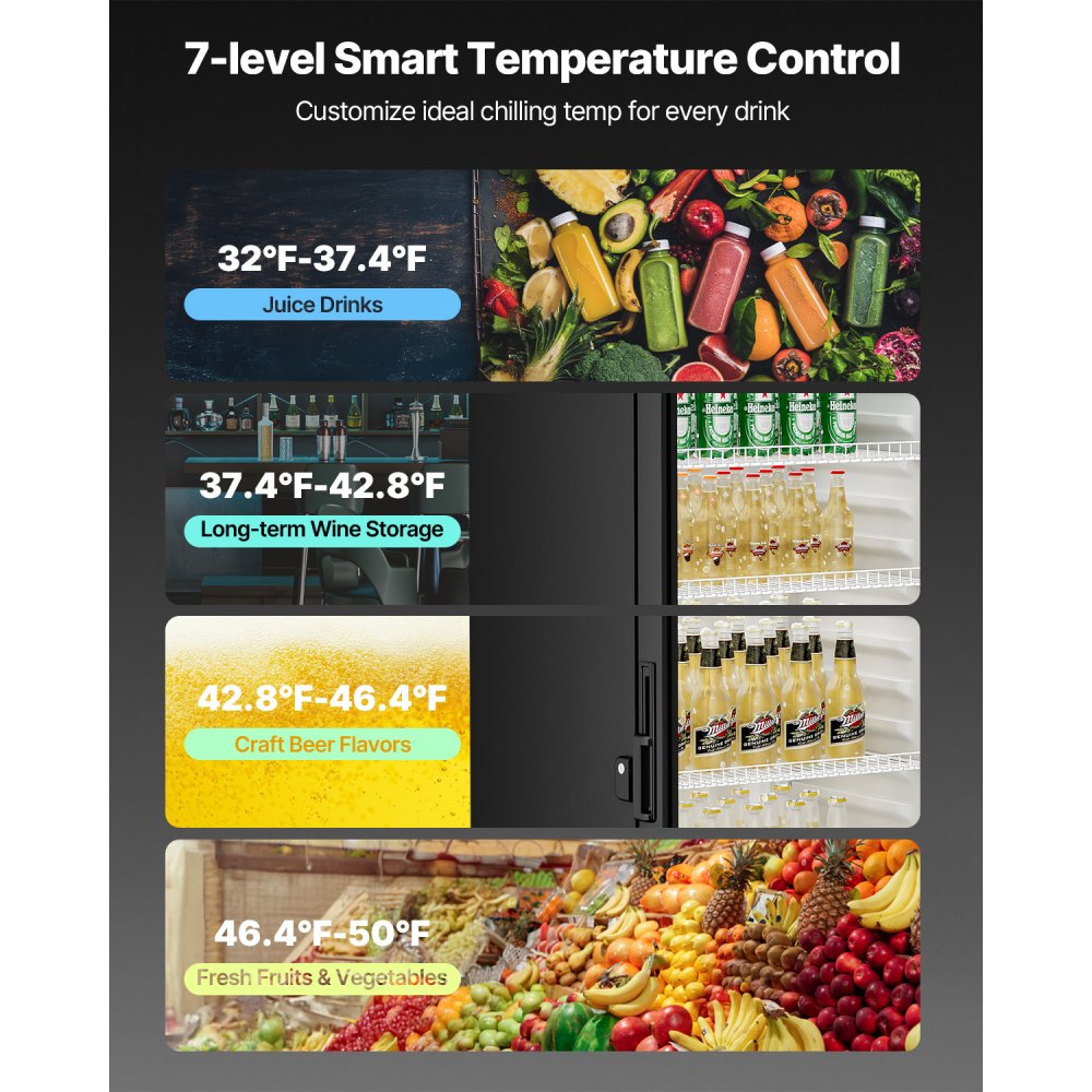 VEVOR Commercial Merchandiser Refrigerator, 12.2 CU.FT Glass Door Display Refrigerator, Beverage Refrigerator Cooler Merchandiser with Adjustable Shelves, Soft LED Light, Customizable Lightbox, Black