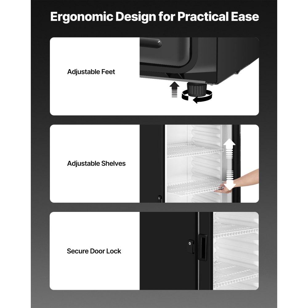 VEVOR Commercial Merchandiser Refrigerator, 12.2 CU.FT Glass Door Display Refrigerator, Beverage Refrigerator Cooler Merchandiser with Adjustable Shelves, Soft LED Light, Customizable Lightbox, Black