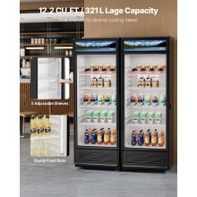 Commercial Merchandiser Refrigerator 12.2 CU.FT Glass Door Display Refrigerator