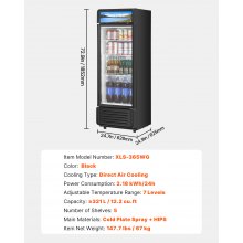 Commercial Merchandiser Refrigerator 12.2 CU.FT Glass Door Display Refrigerator