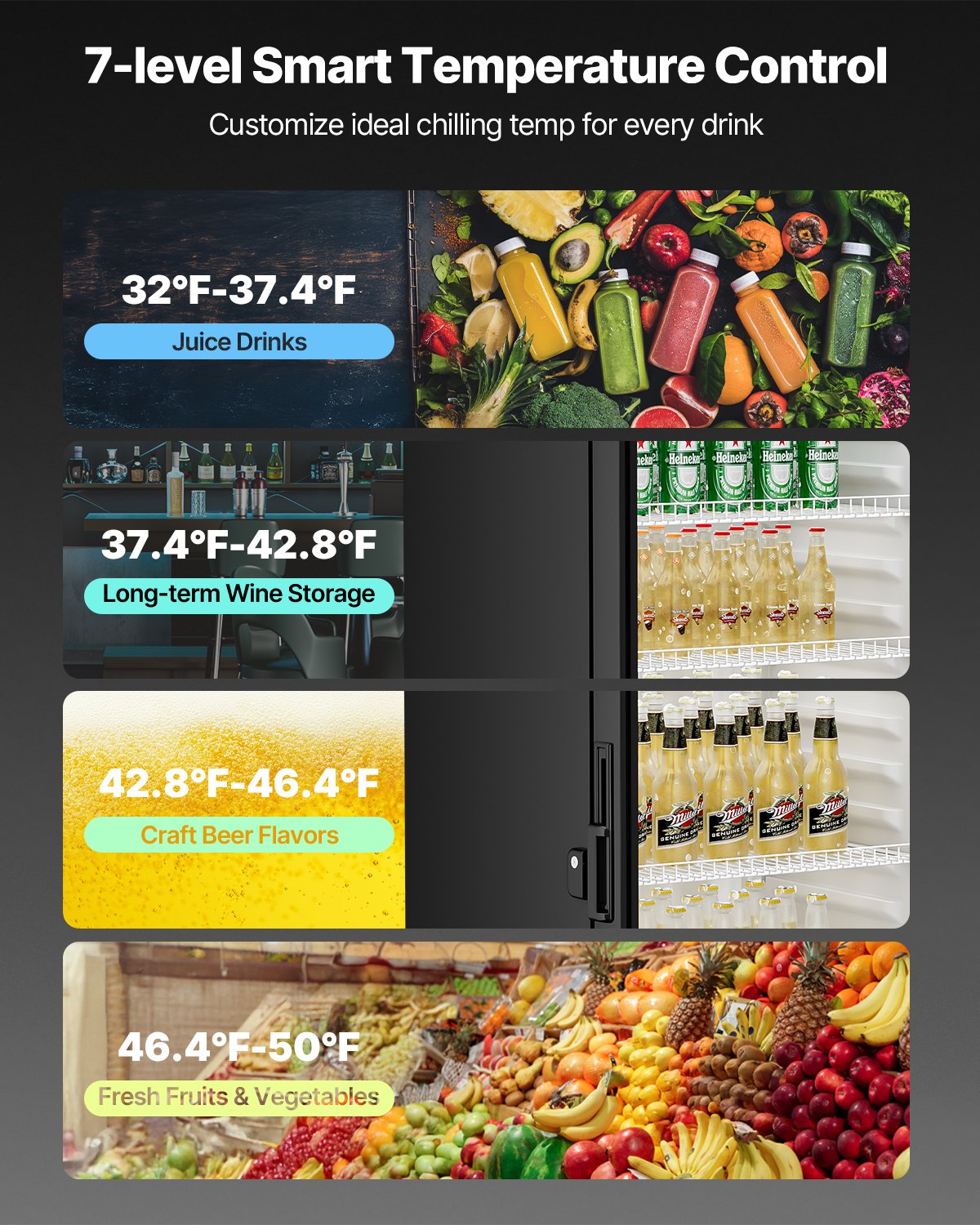 VEVOR Commercial Merchandiser Refrigerator, 12.2 CU.FT Glass Door Display Refrigerator, Beverage Refrigerator Cooler Merchandiser with Adjustable Shelves, Soft LED Light, Customizable Lightbox, Black