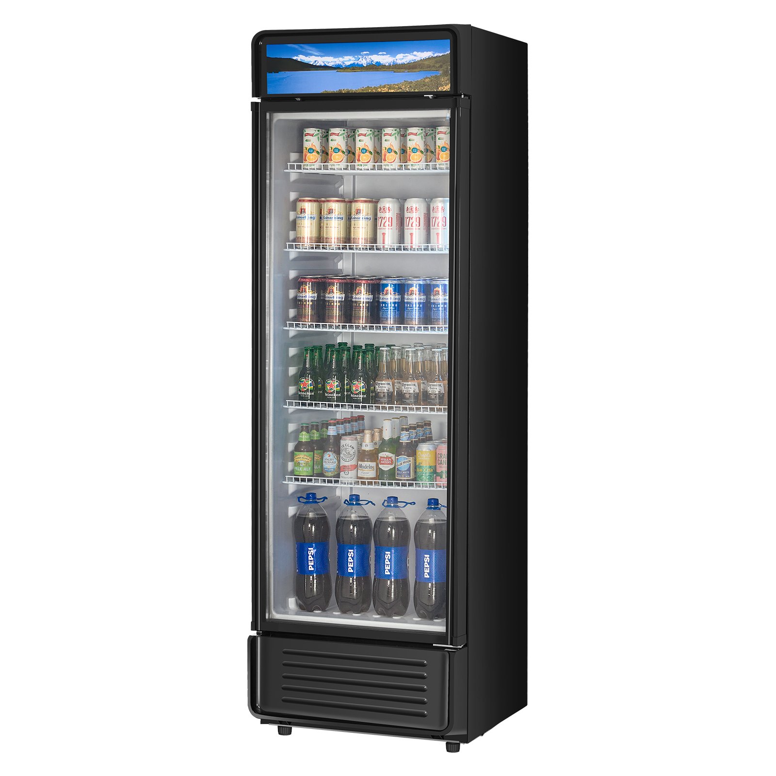 VEVOR Commercial Merchandiser Refrigerator, 12.2 CU.FT Glass Door Display Refrigerator, Beverage Refrigerator Cooler Merchandiser with Adjustable Shelves, Soft LED Light, Customizable Lightbox, Black