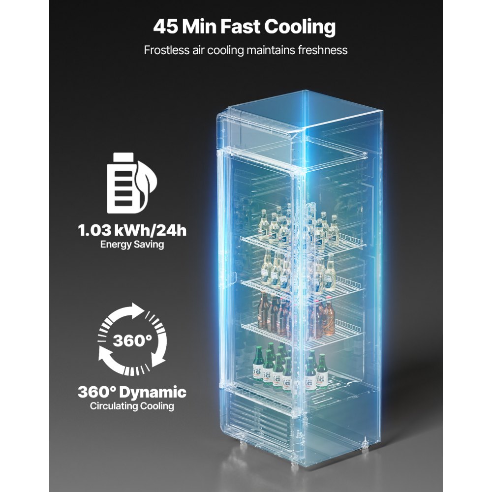 VEVOR Commercial Merchandiser Refrigerator, 6.9 CU.FT Glass Door Display Refrigerator, Beverage Refrigerator Cooler Merchandiser with Adjustable Shelves, Soft LED Light, Customizable Lightbox, Black