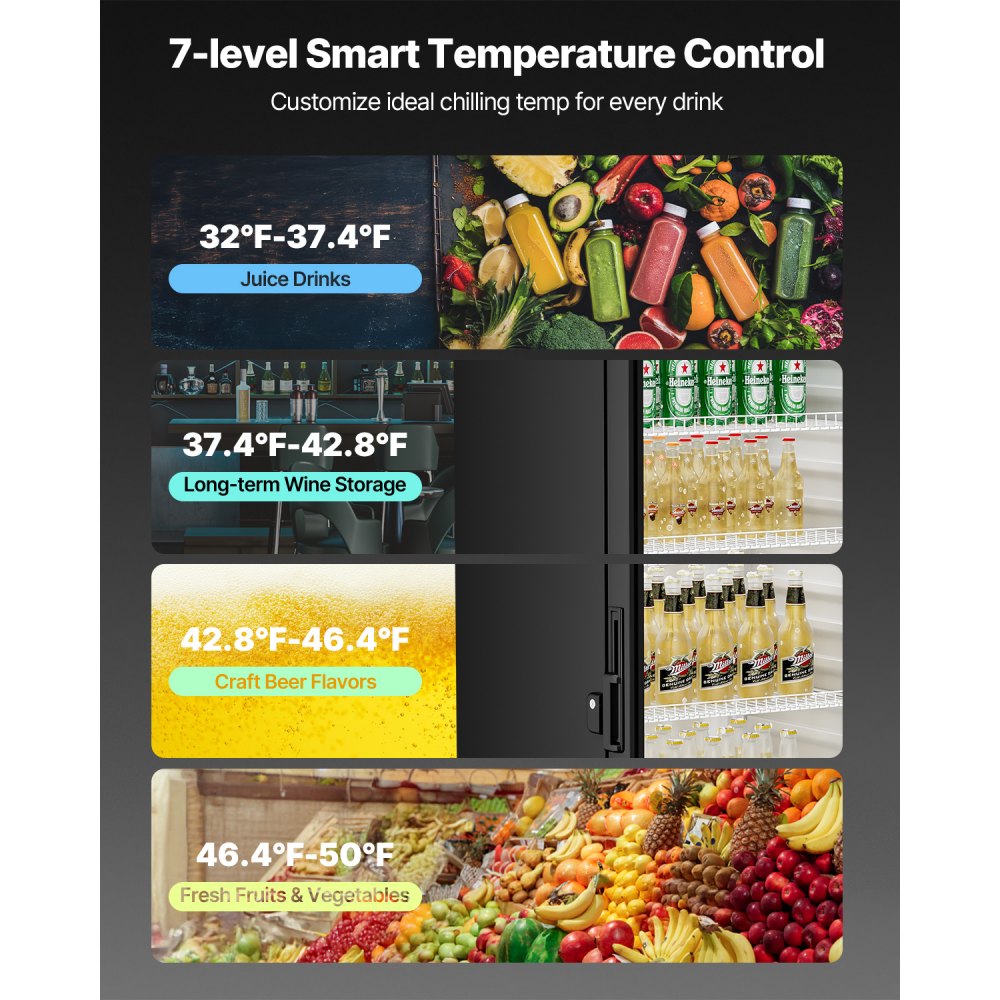 VEVOR Commercial Merchandiser Refrigerator, 6.9 CU.FT Glass Door Display Refrigerator, Beverage Refrigerator Cooler Merchandiser with Adjustable Shelves, Soft LED Light, Customizable Lightbox, Black