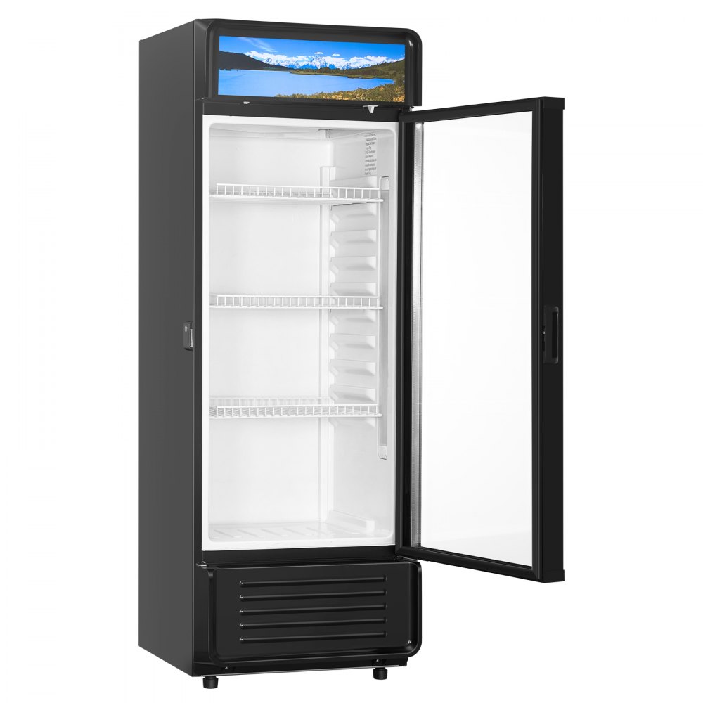 VEVOR Commercial Merchandiser Refrigerator, 6.9 CU.FT Glass Door Display Refrigerator, Beverage Refrigerator Cooler Merchandiser with Adjustable Shelves, Soft LED Light, Customizable Lightbox, Black