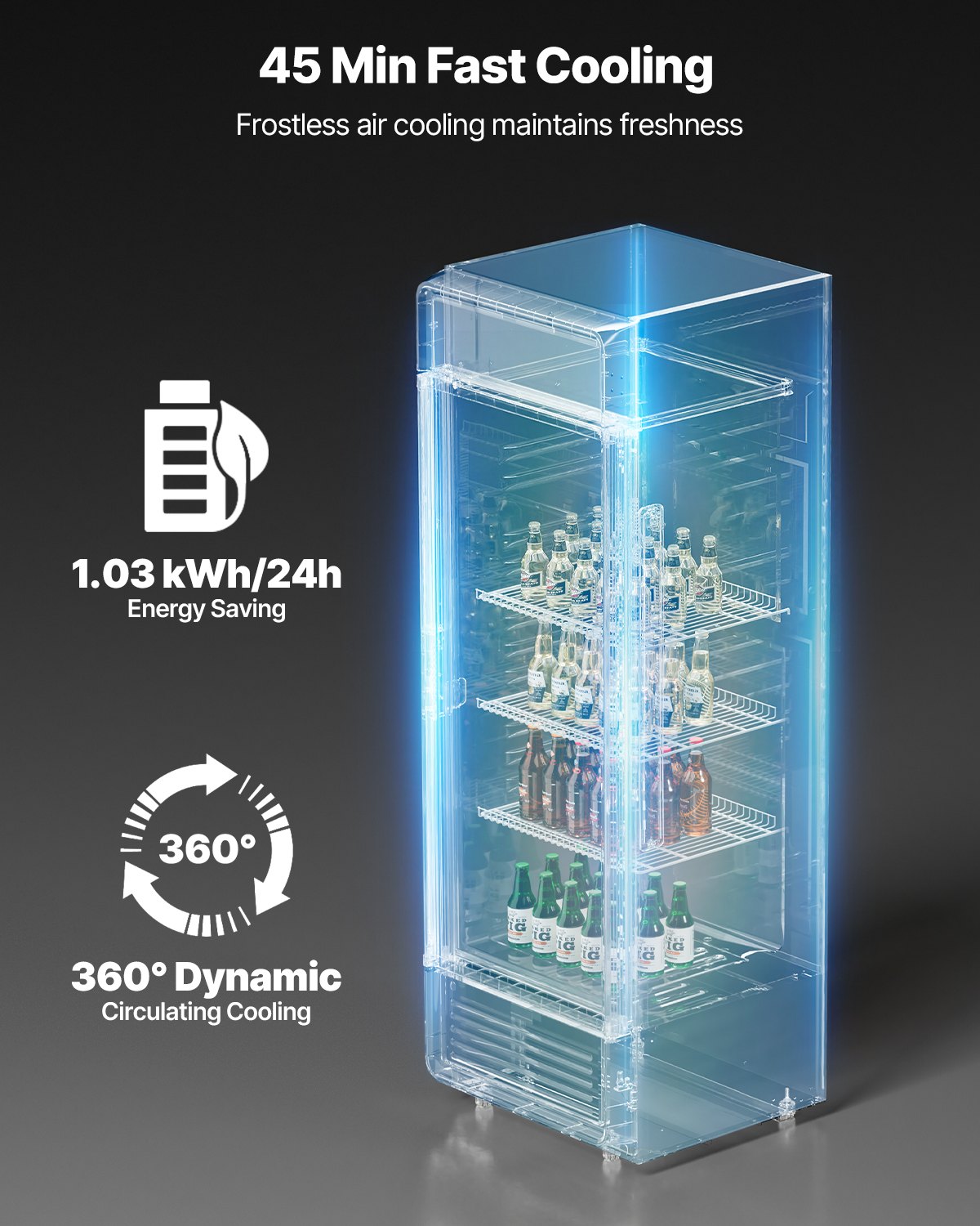 VEVOR Commercial Merchandiser Refrigerator, 6.9 CU.FT Glass Door Display Refrigerator, Beverage Refrigerator Cooler Merchandiser with Adjustable Shelves, Soft LED Light, Customizable Lightbox, Black