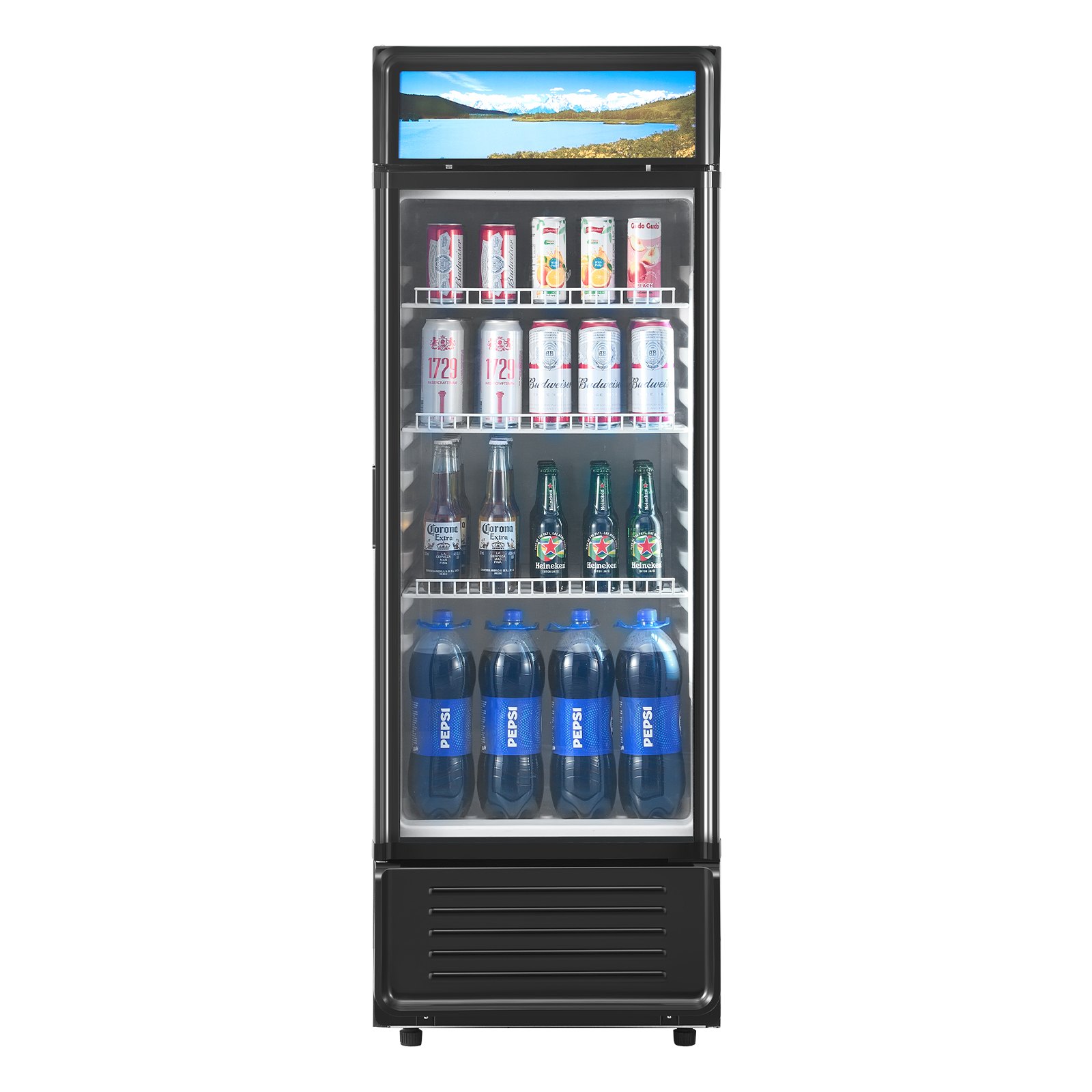VEVOR Commercial Merchandiser Refrigerator, 6.9 CU.FT Glass Door Display Refrigerator, Beverage Refrigerator Cooler Merchandiser with Adjustable Shelves, Soft LED Light, Customizable Lightbox, Black