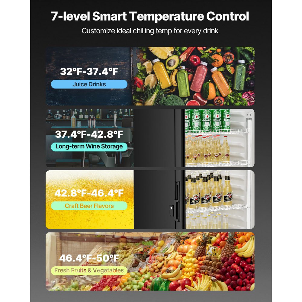 VEVOR Commercial Merchandiser Refrigerator, 9.7 CU.FT Glass Door Display Refrigerator, Beverage Refrigerator Cooler Merchandiser with Adjustable Shelves, Soft LED Light, Customizable Lightbox, Black
