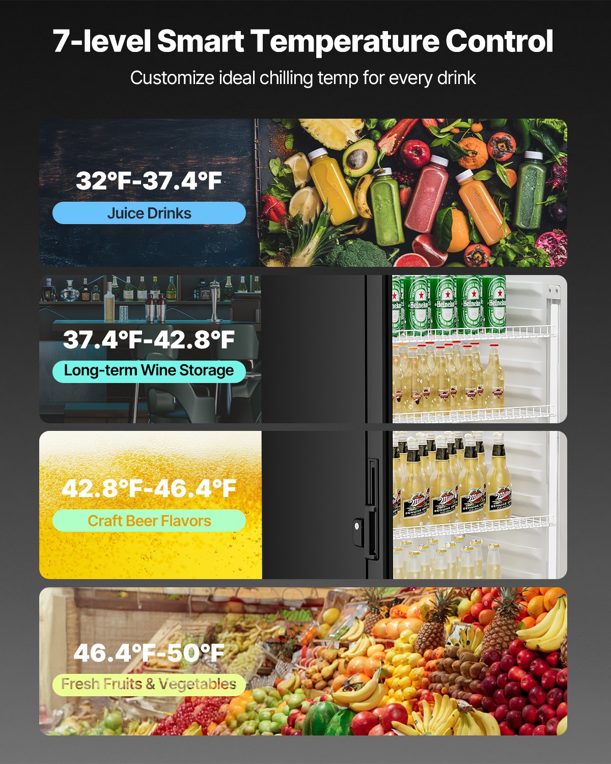 VEVOR Commercial Merchandiser Refrigerator, 9.7 CU.FT Glass Door Display Refrigerator, Beverage Refrigerator Cooler Merchandiser with Adjustable Shelves, Soft LED Light, Customizable Lightbox, Black