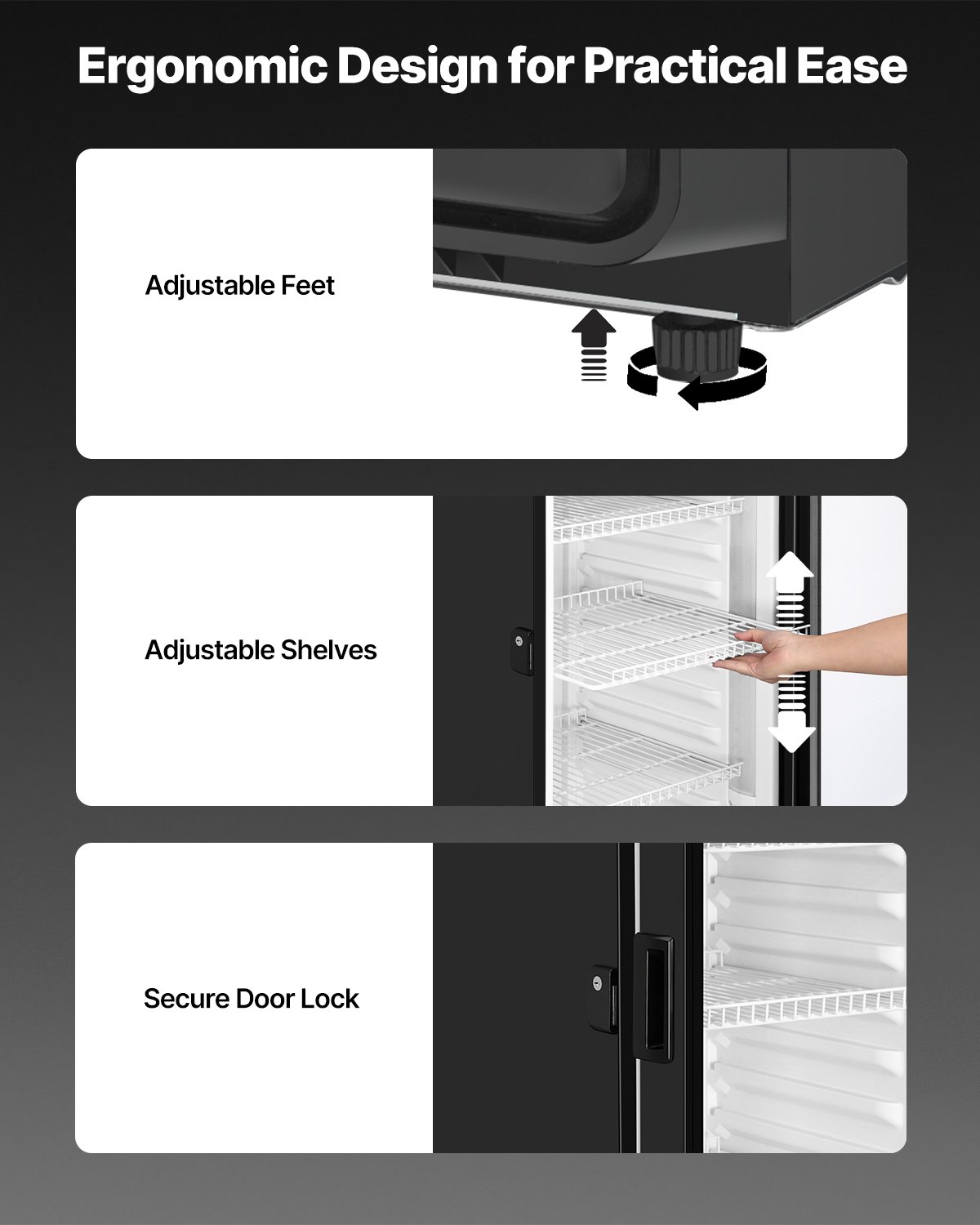 VEVOR Commercial Merchandiser Refrigerator, 9.7 CU.FT Glass Door Display Refrigerator, Beverage Refrigerator Cooler Merchandiser with Adjustable Shelves, Soft LED Light, Customizable Lightbox, Black