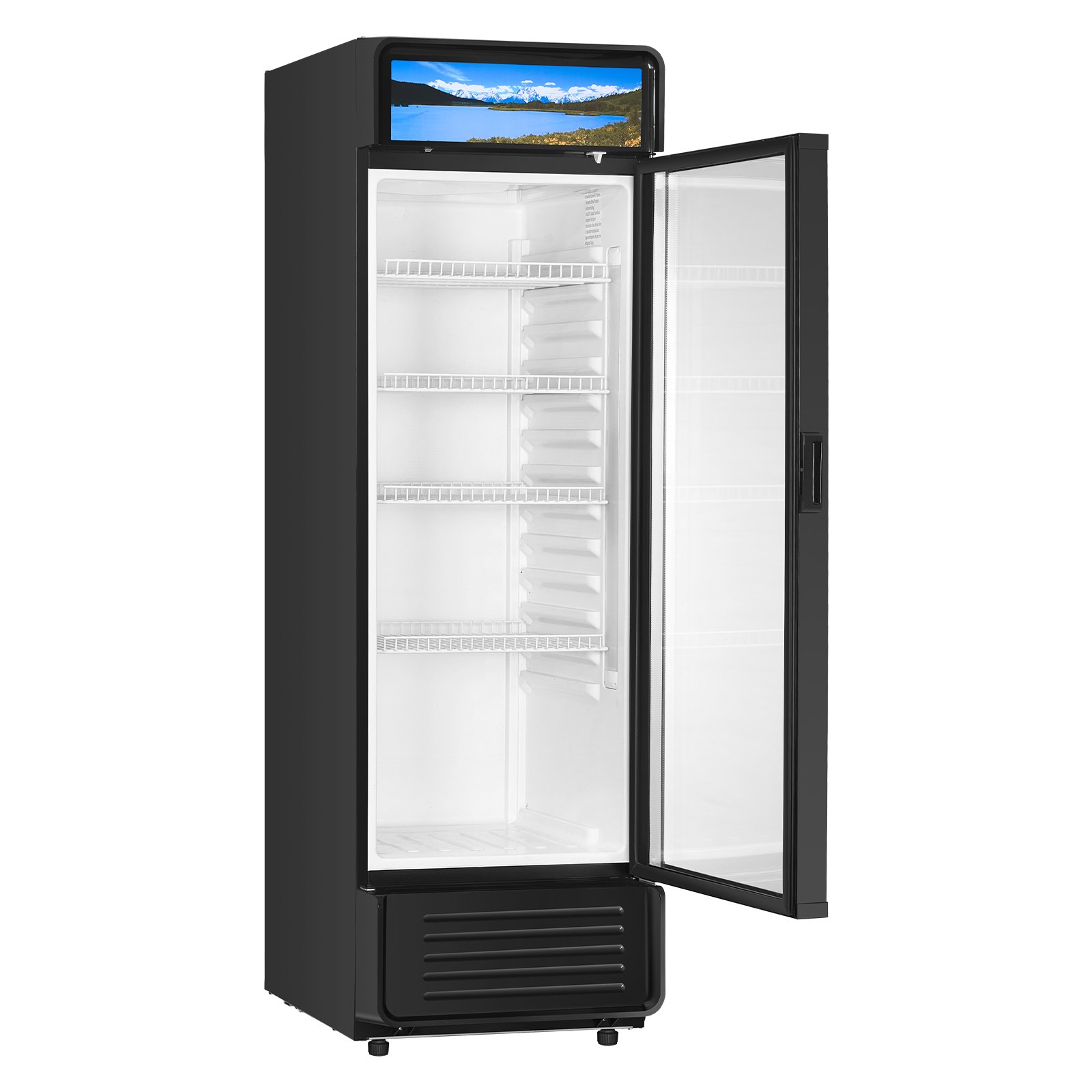 VEVOR Commercial Merchandiser Refrigerator, 9.7 CU.FT Glass Door Display Refrigerator, Beverage Refrigerator Cooler Merchandiser with Adjustable Shelves, Soft LED Light, Customizable Lightbox, Black