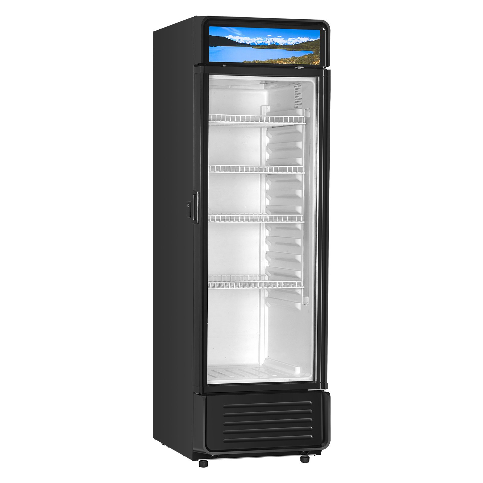 VEVOR Commercial Merchandiser Refrigerator, 9.7 CU.FT Glass Door Display Refrigerator, Beverage Refrigerator Cooler Merchandiser with Adjustable Shelves, Soft LED Light, Customizable Lightbox, Black