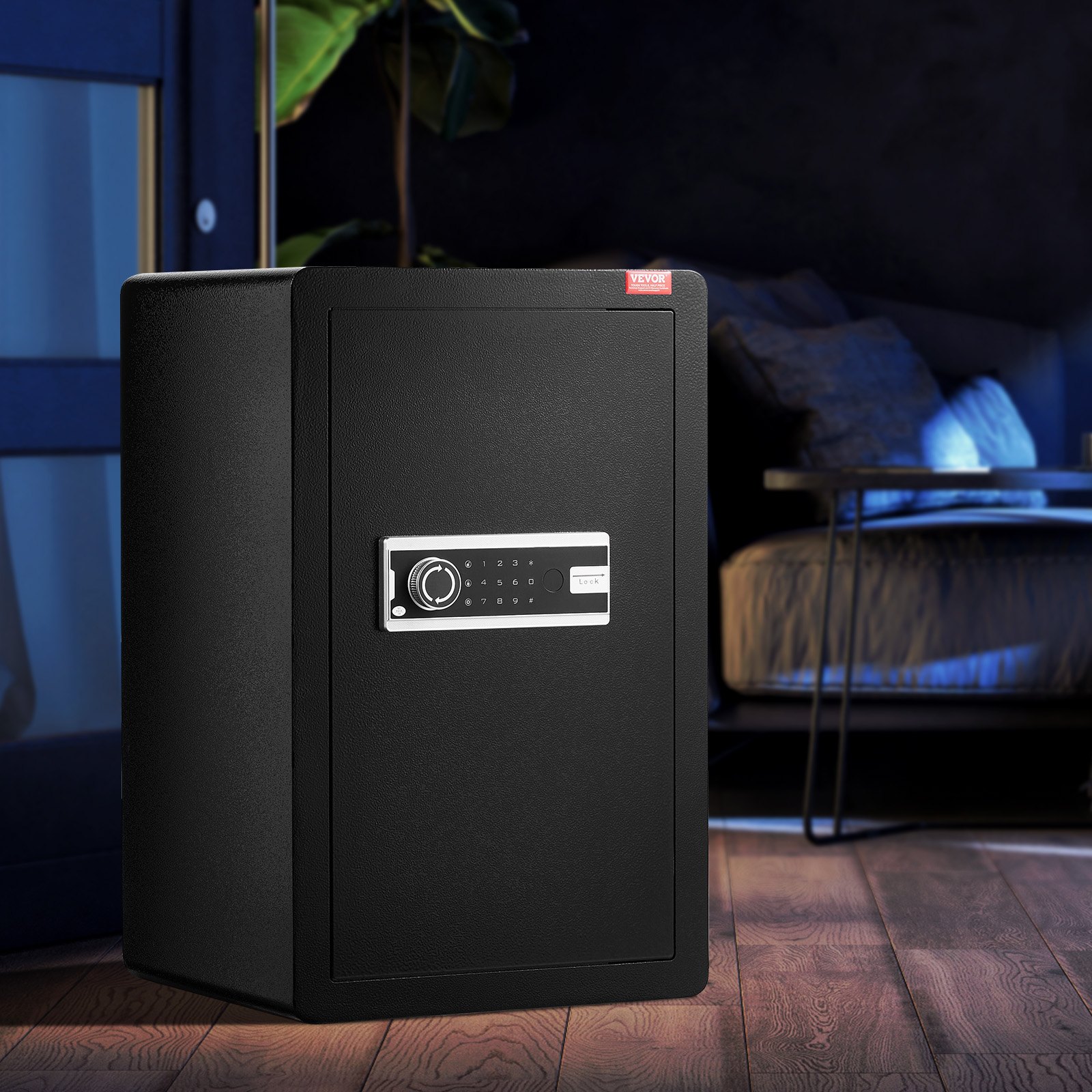 VEVOR Single Door 3.5 cu.ft Safe Box with Key Lock & Password, Safe Lock Box with Fireproof Bag, Key Rack, LED Light, and 2 Shelves for Money, Documents, Jewelry, and Valuables, Black